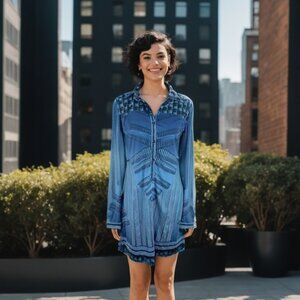 Coco & Tashi Funky Retro Blue Geometric Shirt Dress NEW!